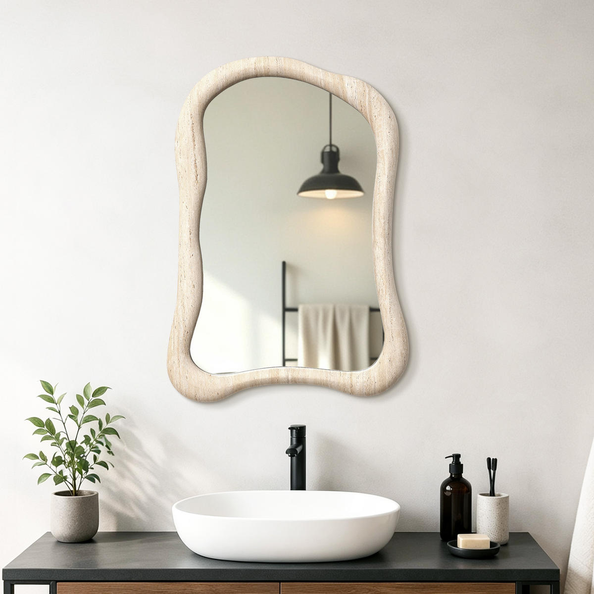 SPIEGEL unregelmäßig Rechteckig mit Holzrahmen 70×50 cm - Beige, Glas/Holz (50/3.6/70.5cm)