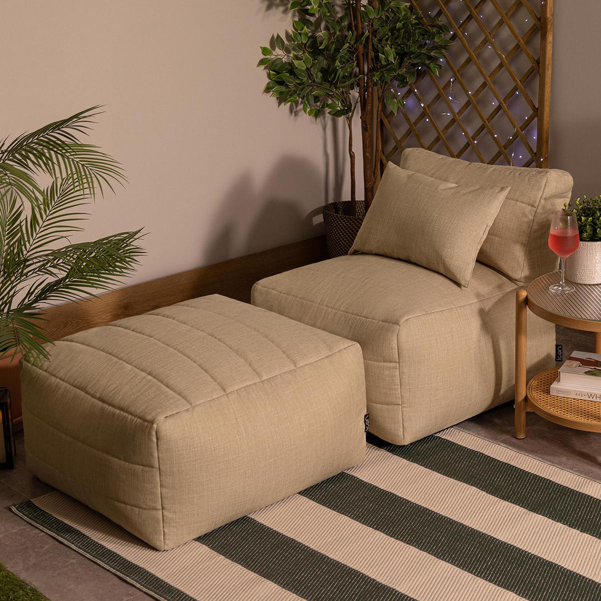 SITZSACK-SOFA 2-tlg. modular outdoor Noa - Beige, Textil (143/70/78cm) - icon