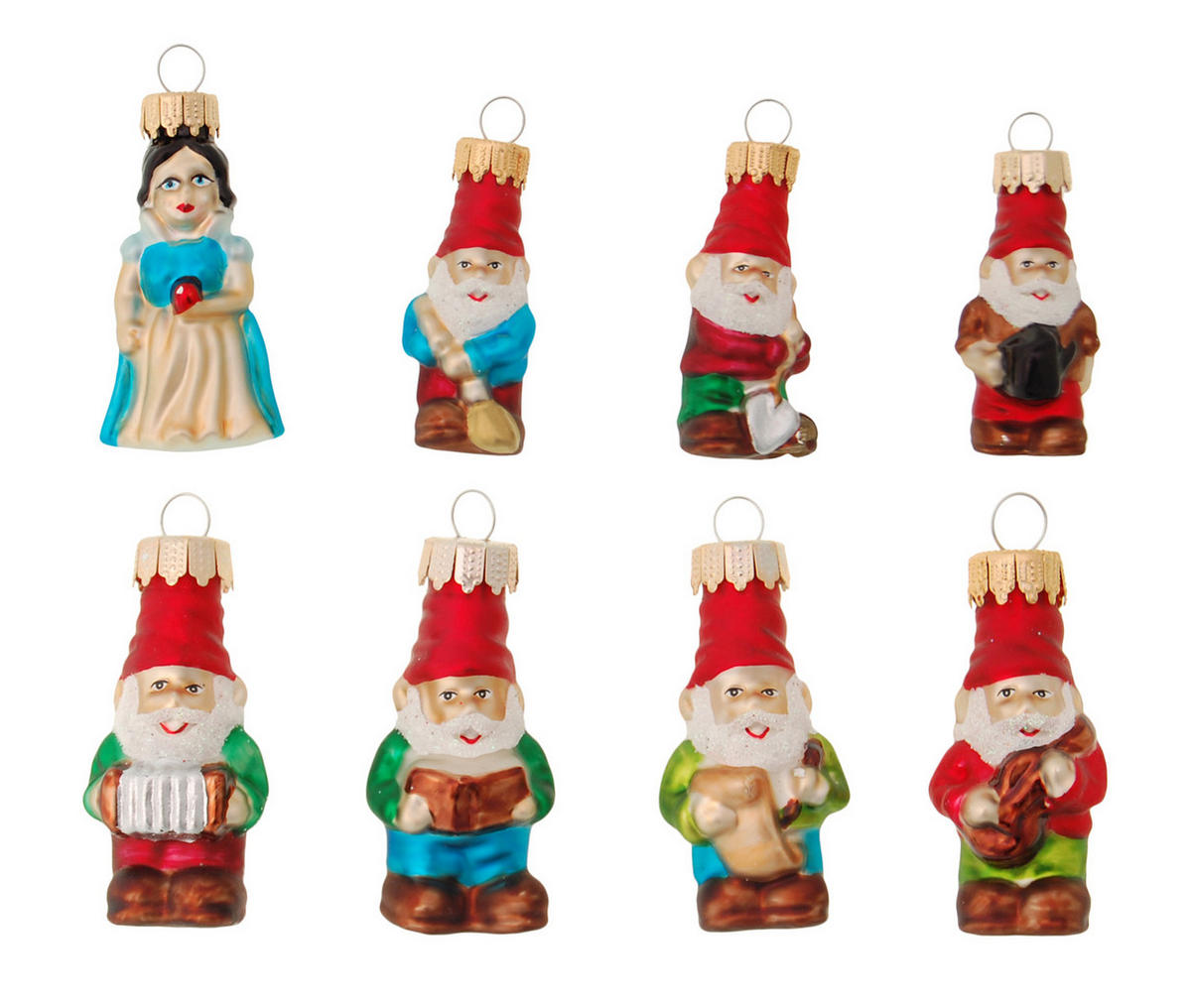CHRISTBAUMSCHMUCK Schneewittchen Mini-Set Mehrfarbig 5cm (Glas / 8 Stk.) - Multicolor, Glas (2/4/2cm) - Krebs Glas Lauscha