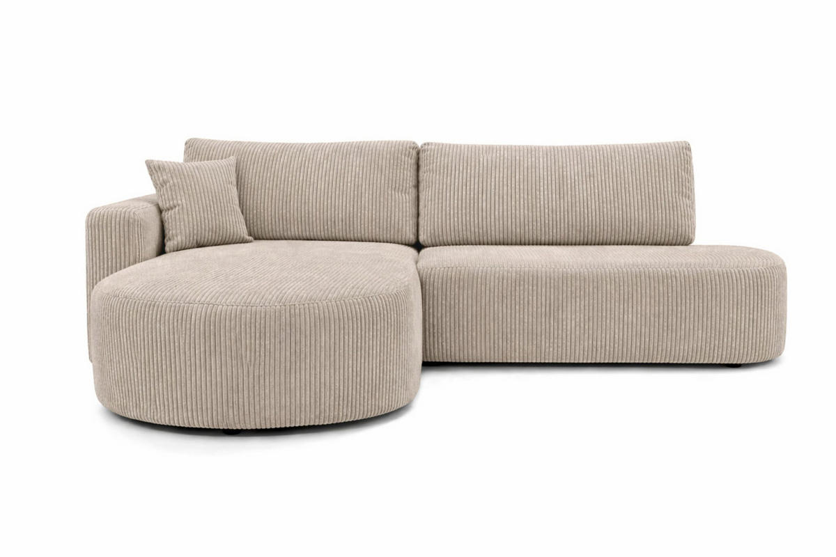 ECKSOFA Mit Schlaffunktion Und Bettkasten, Cordstoff Poso, Dunkelbeige, Links, ROUND ONE OPEN XL - Beige, Holz (262/175cm) - Kaiser Möbel