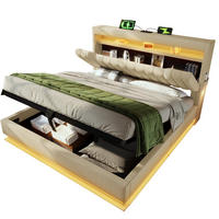 POLSTERBETT 180/200 cm Beige Stauraum-Kopfteil mit USB- und Typ-C-Anschlüssen und LED-Beleuchtung - Beige, Textil (180/200cm) - OKWISH