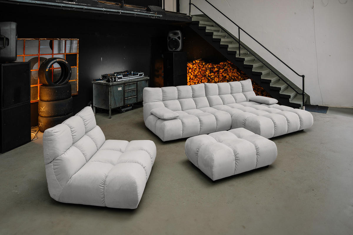 SITZGRUPPE VIVIEN 3ER SET Silber Velvet (1er-Set) - Silberfarben, Kunststoff/Textil (359/85/510cm) - KAWOLA