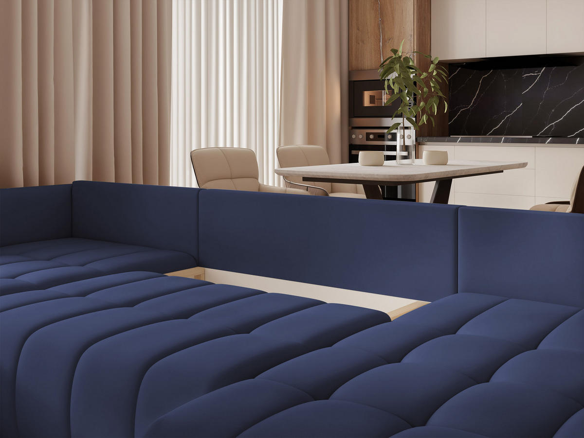 WOHNLANDSCHAFT OLIMPIA mit Schlaffunktion und Bettkasten Marineblau - Dunkelblau, Holzwerkstoff/Kunststoff (300/85/90cm) - Idohome