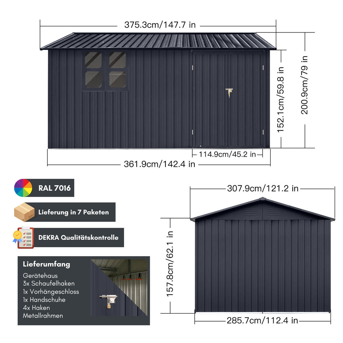 GERÄTEHAUS XXXL - Anthrazit, Metall (392/201/308cm) - Albatros