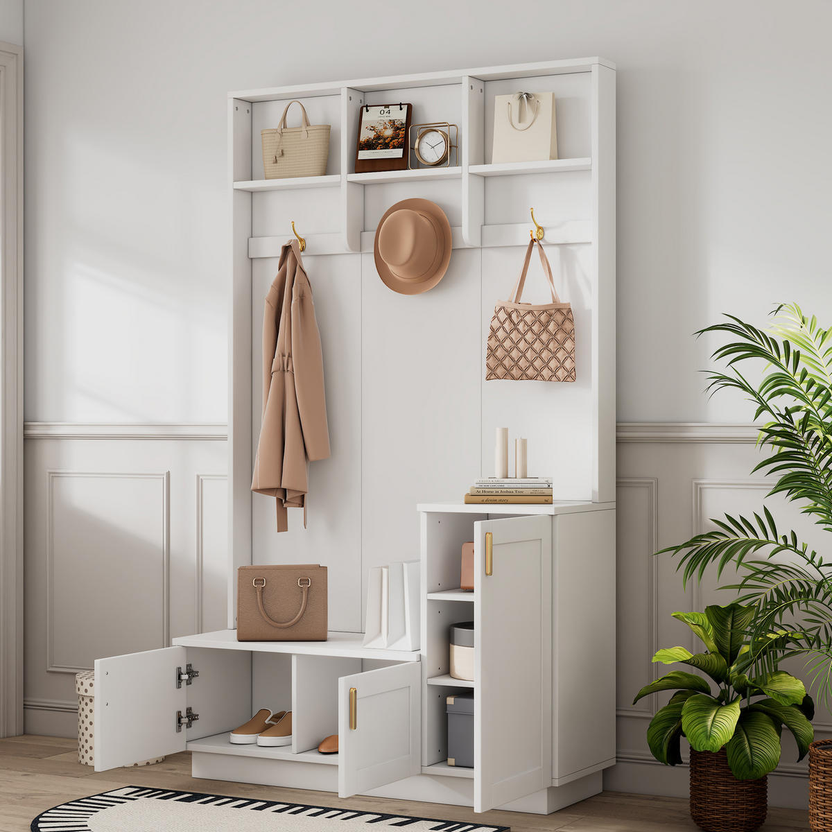 GARDEROBE mit Sitzbank und Schuhablage 120 x 40 x 200 cm Weiß - Weiß, Holzwerkstoff (40/200/120cm) - Beauniv