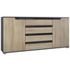 SIDEBOARD Sylt Eiche sägerau / Schwarz Hochglanz - Eiche San Remo, Holzwerkstoff (166.5/75.5/35cm) - Vladon