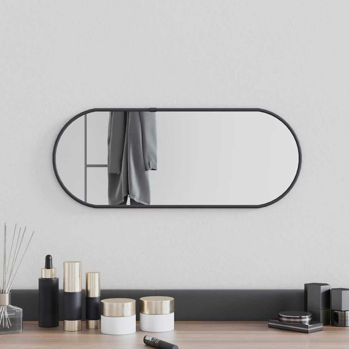 WANDSPIEGEL Schwarz 50x20 cm Oval - Schwarz, Glas (20/50/1cm) - furnicato
