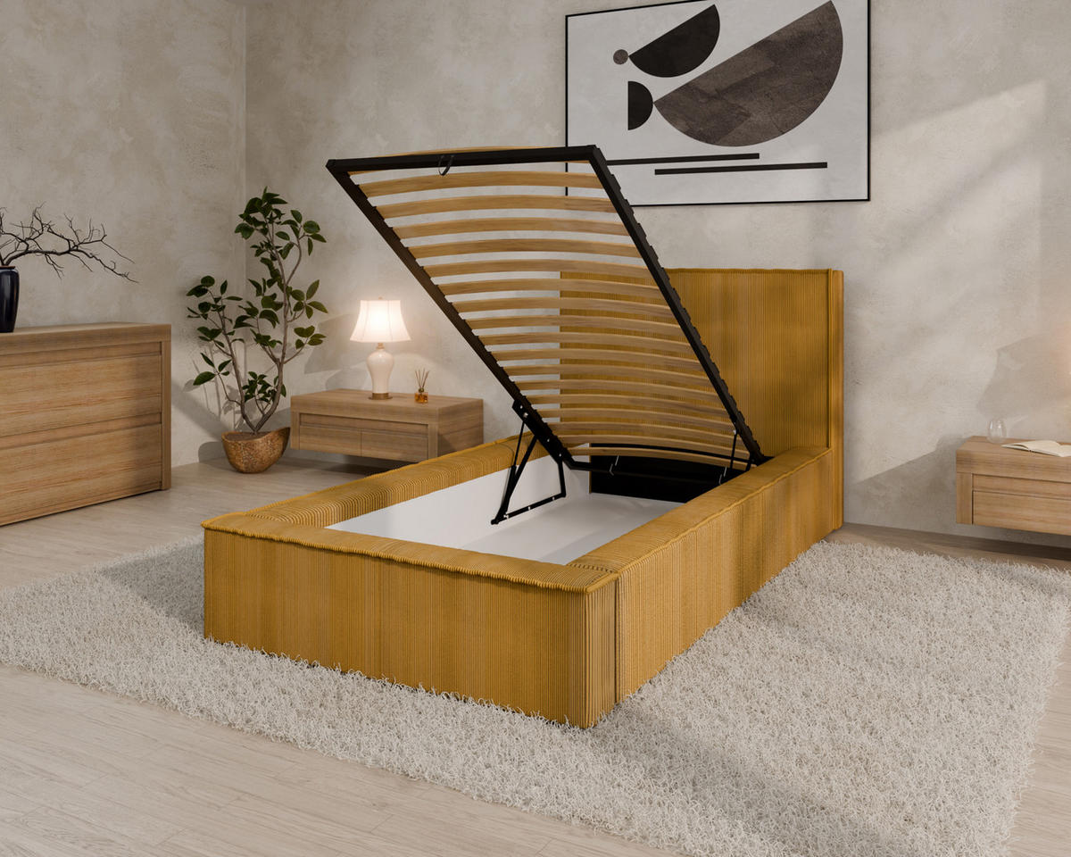 POLSTERBETT SANA 90x200cm Elegantes Polsterbett für modernen Wohnstil , ohne matratze, Currygelb - Currygelb, Holz (90/200cm) - Homesy