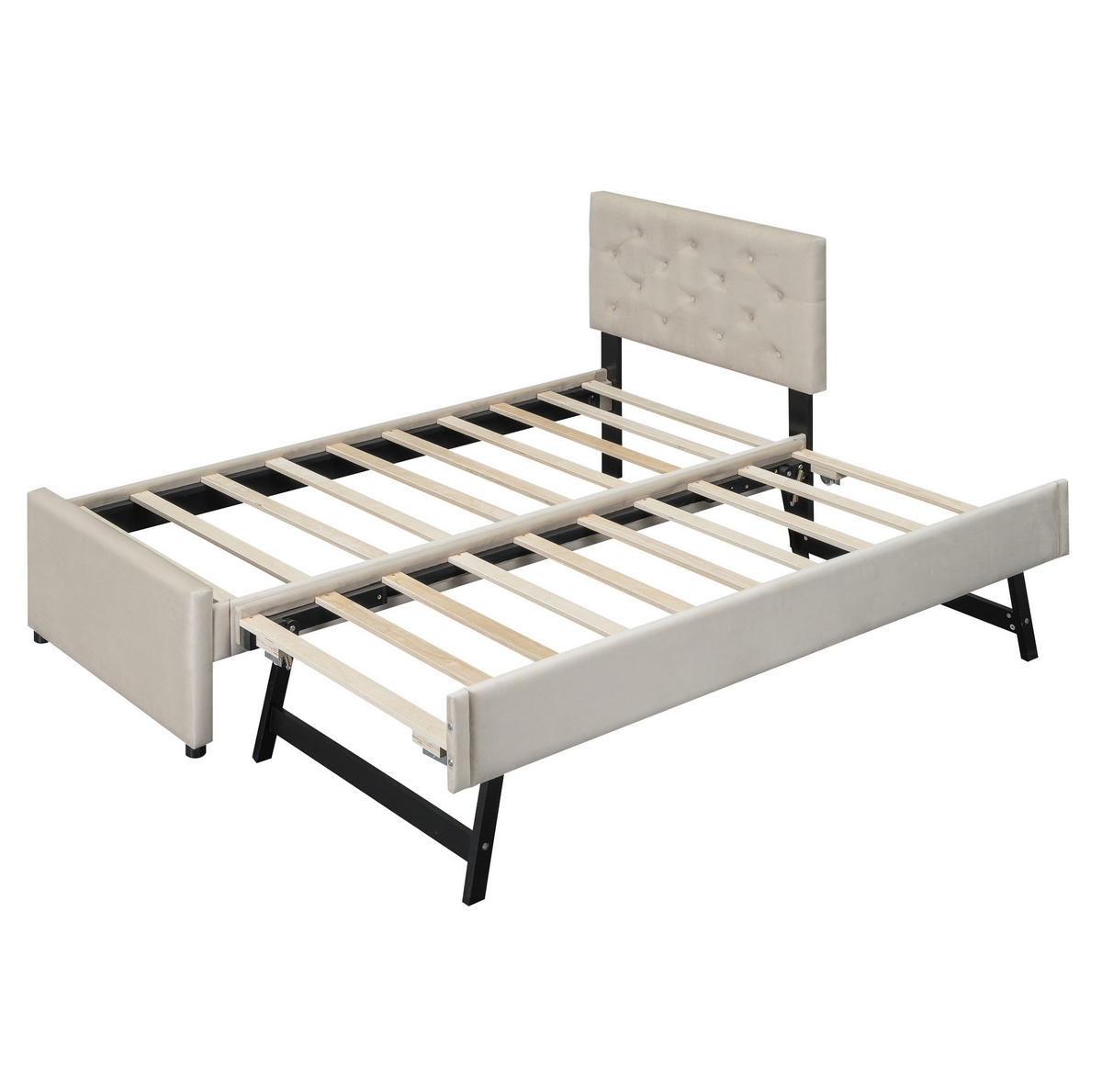 POLSTERBETT aus Samt 90x200 cm in Beige mit ausziehbarem Rollbett - Beige, Textil (90/200cm) - Modfu