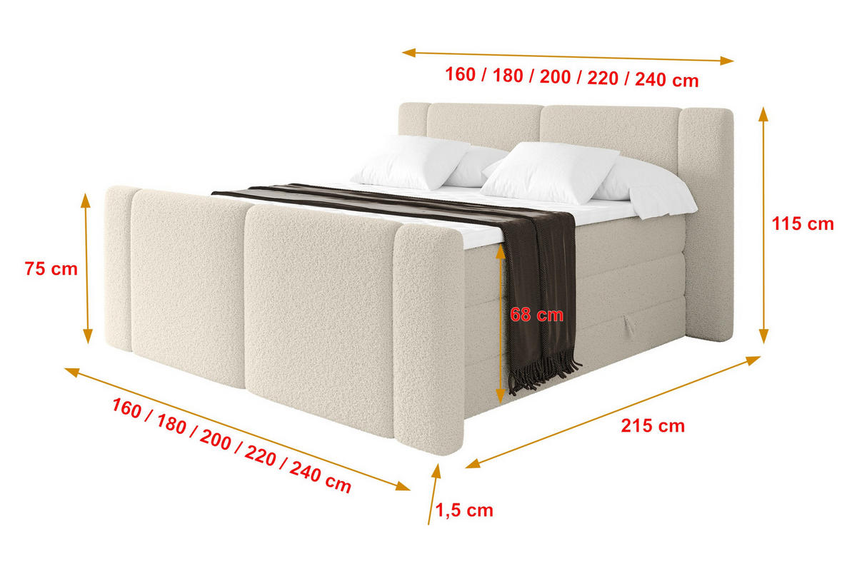 BOXSPRINGBETT mit Matratze H3/H4 - EVON KING Zanozek - 140x200 cm Beige - Kaschmir, Holzwerkstoff (140/200cm) - ALTDECOR