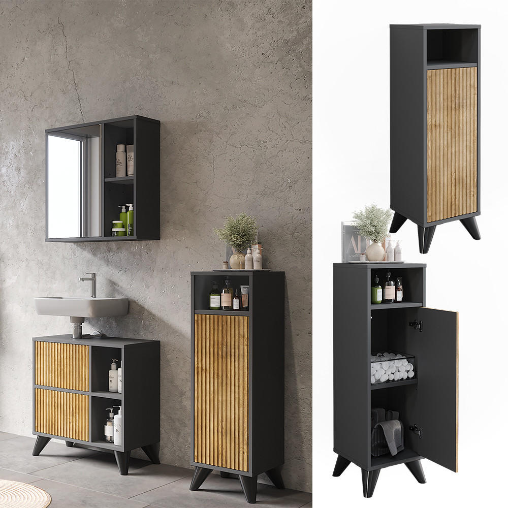 MIDISCHRANK Leano Anthrazit/Bergeiche 30 x 97 cm mit Tür - Anthrazit, Holzwerkstoff (30/97/30cm) - Vicco