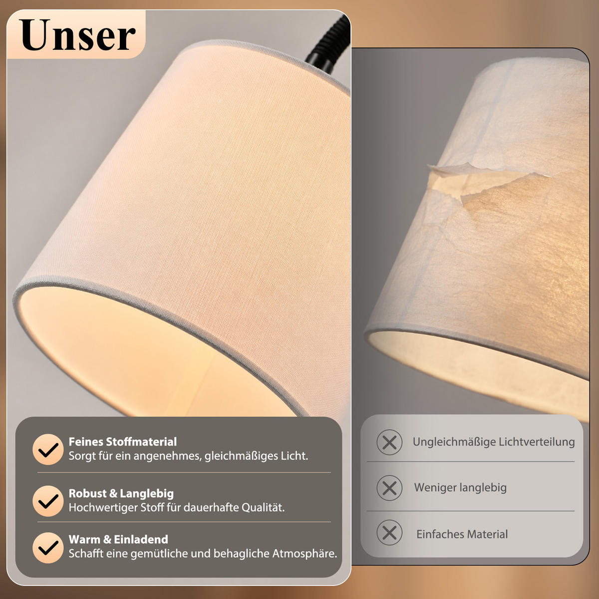 STEHLAMPE Orythvin 18/16/160 cm - Beige, Textil/Metall (18/16/160cm) - ZMH