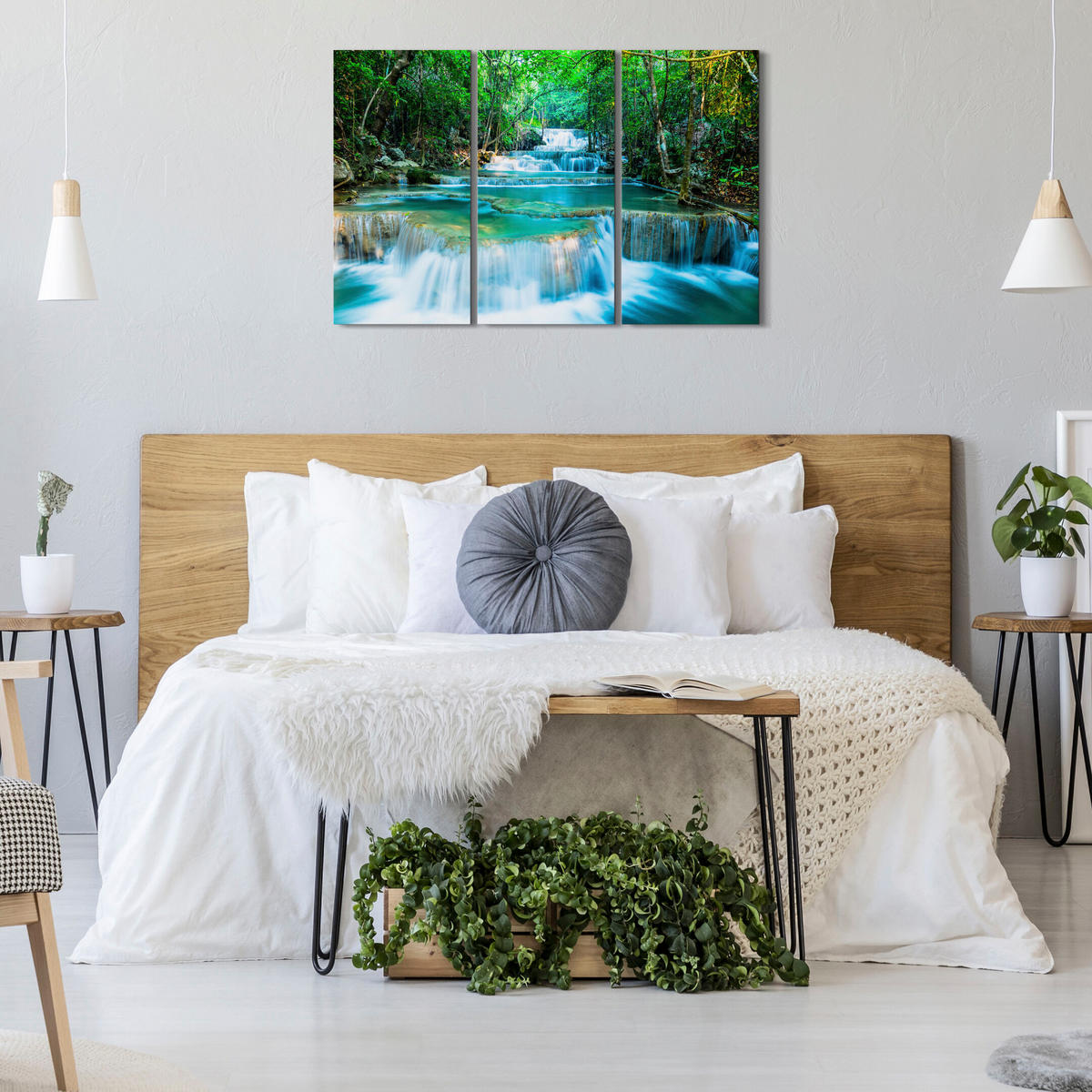 LEINWANDBILD Bergwasserfall 3-tlg. 90x60 cm - Multicolor, Holz (90/60cm) - LUMASOUL