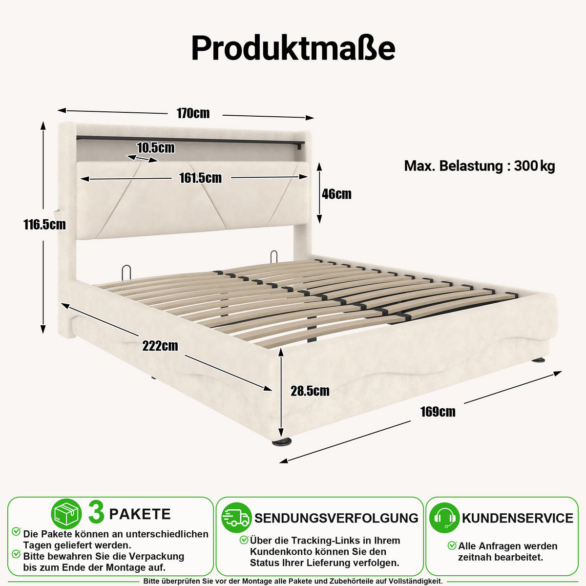 POLSTERBETT 160/200 cm in Beige Samt mit Bettkasten, LED, USB und Type-C - Beige, Holzwerkstoff/Textil (160/200cm) - CHICFURN