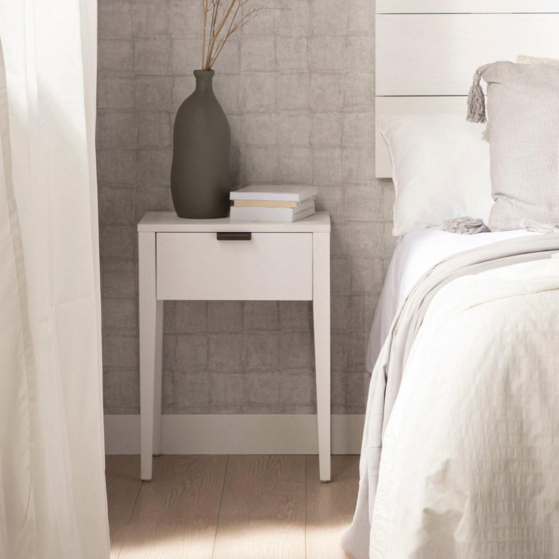 NACHTTISCH MIT 1 SCHUBLADE Aima Weiß 45 cm x 60 cm - Weiß, Holzwerkstoff (45/60/35cm)