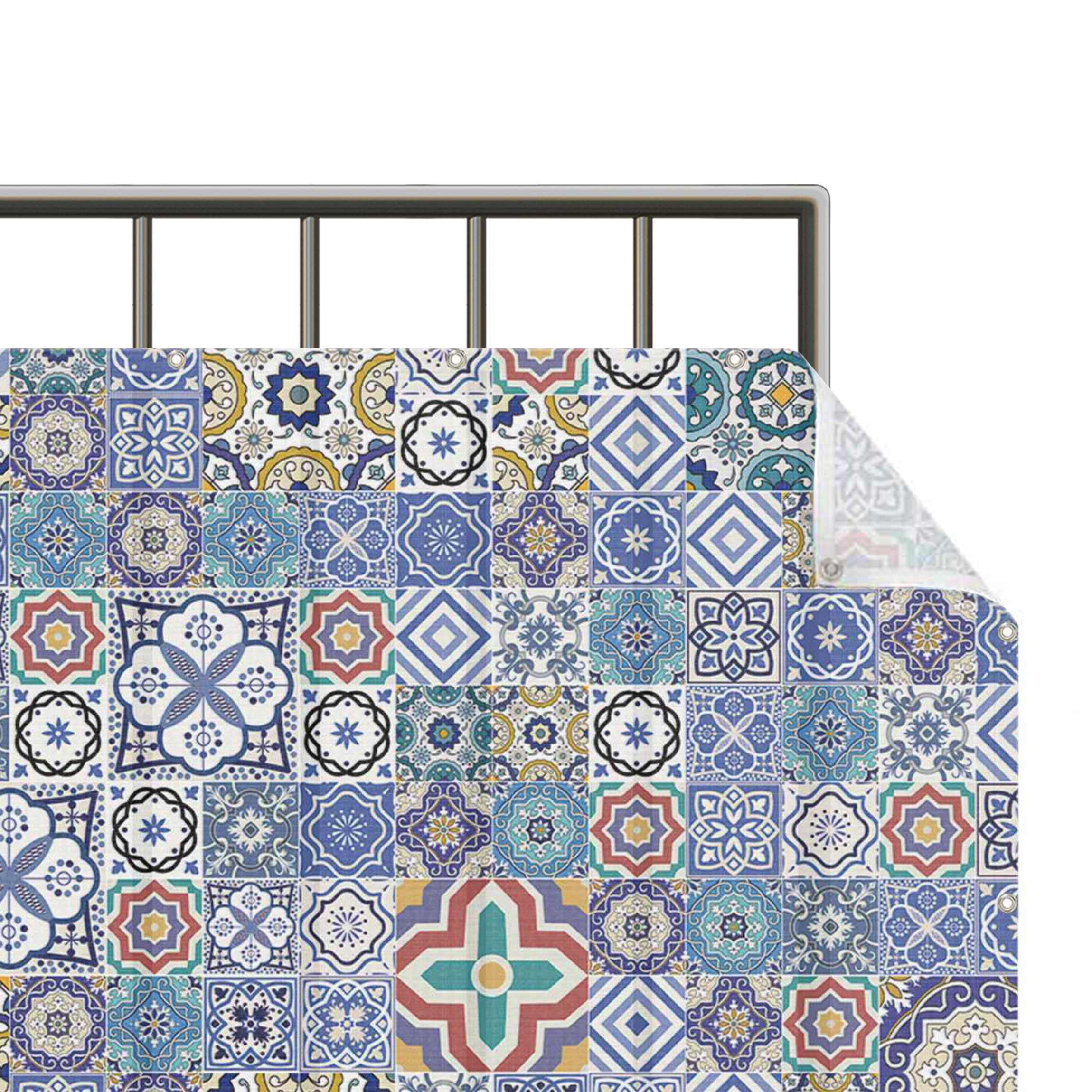 BALKON SICHTSCHUTZ Fliesenspiegel - Aufwändige Portugiesische Fliesen 500/100 cm - Blau, Kunststoff (500/100cm) - Bilderwelten