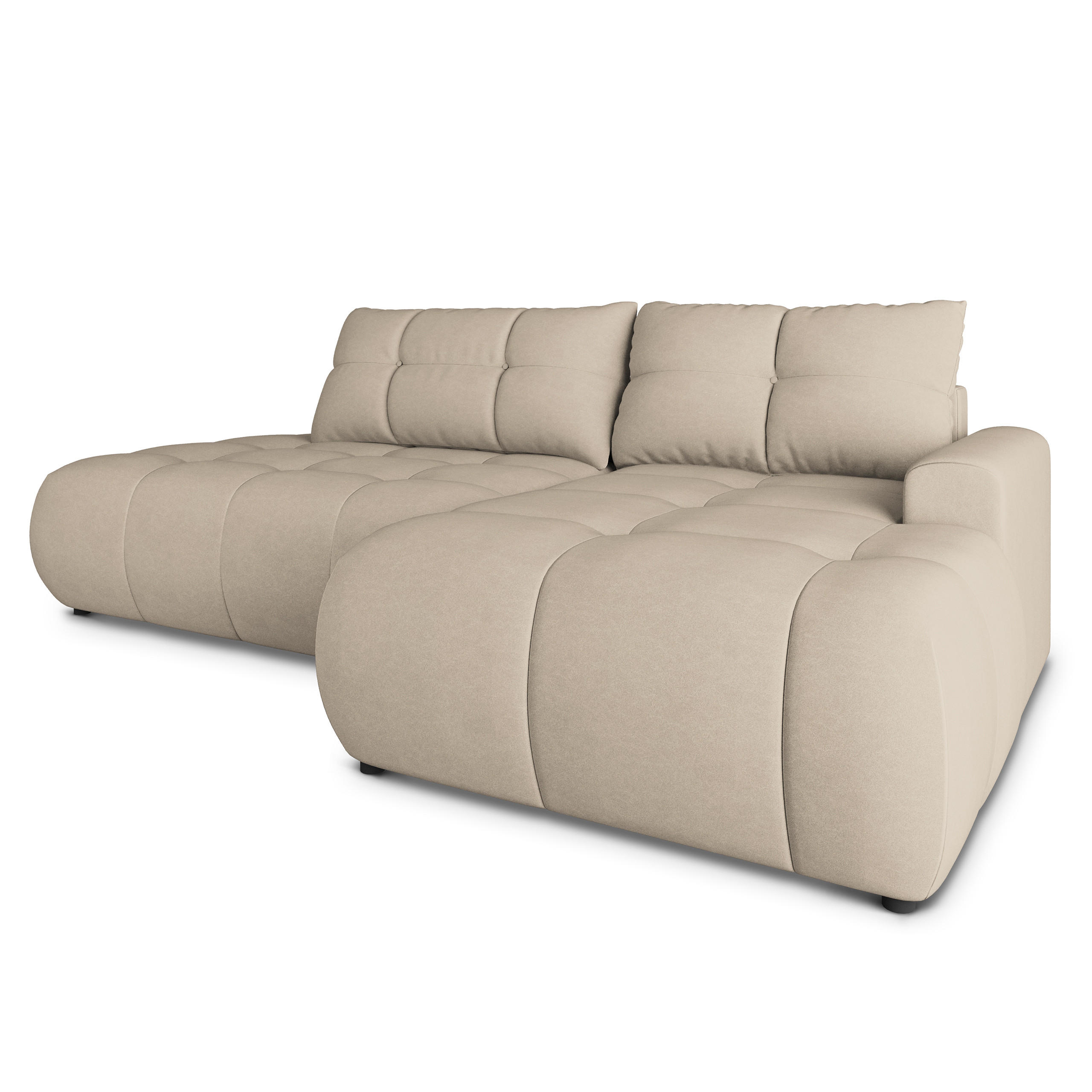 ECKSOFA FLUMA CL R-S Beige Samtstoff mit Schlaffunktion - Beige, Holzwerkstoff/Textil (279/158cm) - MASSENO