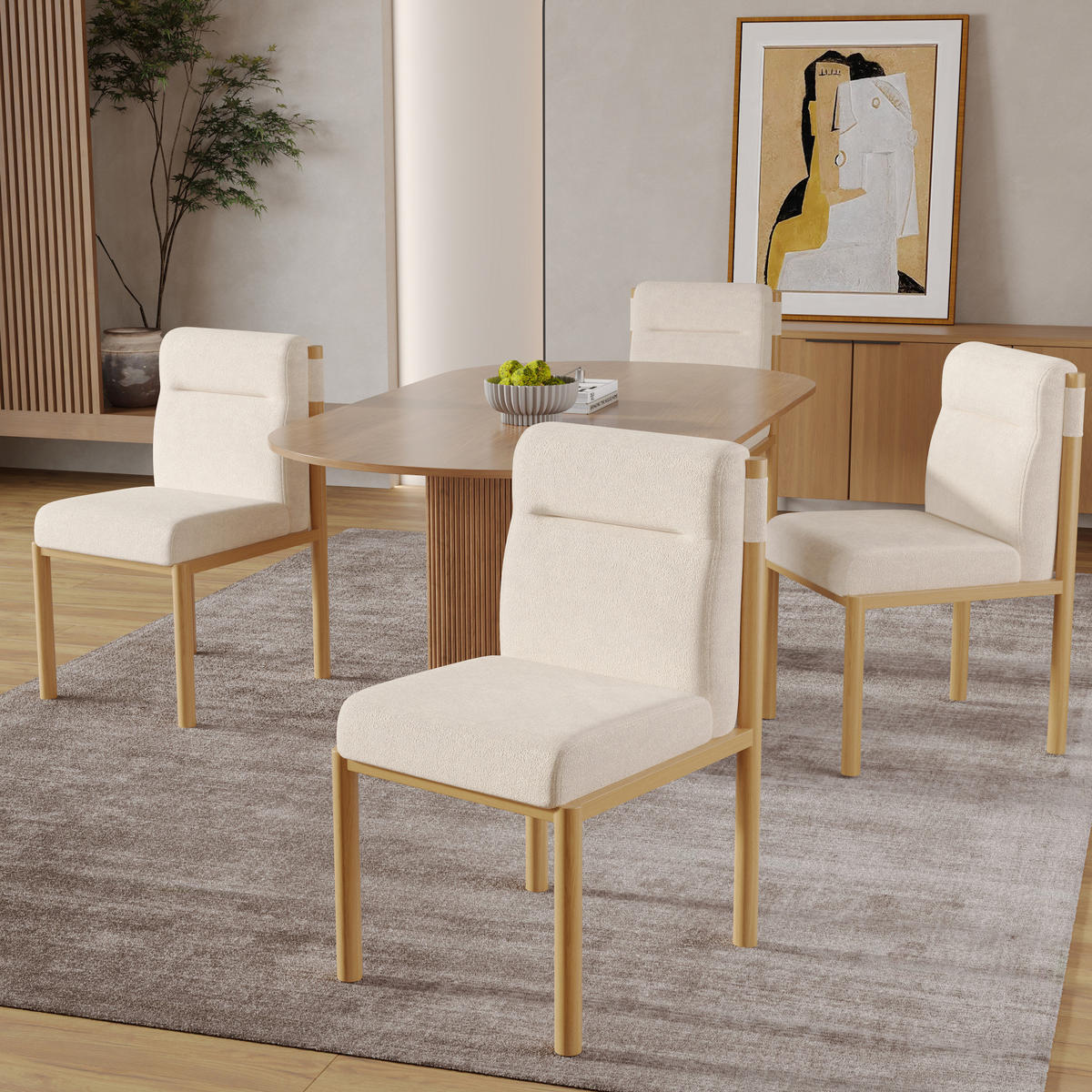 ESSZIMMERSTUHL 4er-Set gepolstert Sherpa Beige Eichenholz-Optik - Beige, Holz (52/80.5/46.1cm) - Meubliv