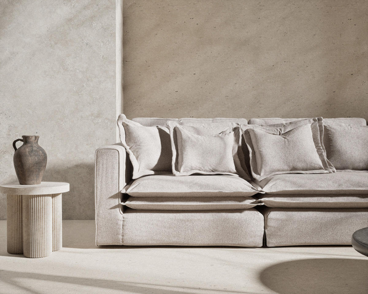 6-SITZER SOFA Amalfi Beige Webstoff - Beige/Schwarz, Holz/Holzwerkstoff (338/90/119cm) - Maison de Reve