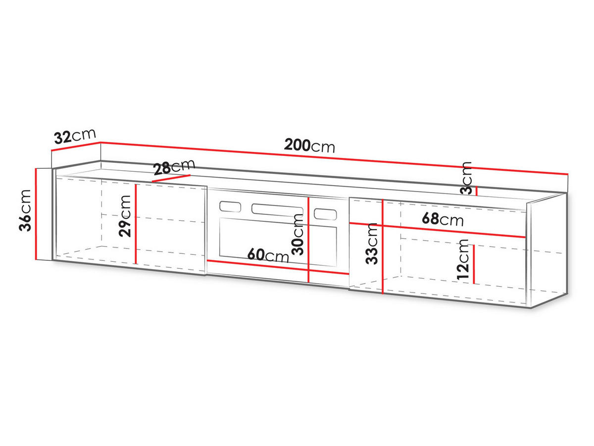 TV-LOWBOARD Arigato mit Kamin - Nussbaumfarben/Schwarz, Holzwerkstoff (200/36/32cm) - MIRJAN24