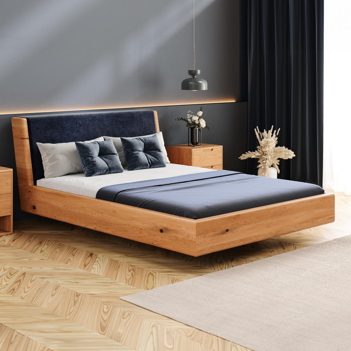 MASSIVHOLZBETT schwebend Aura Tilt aus Eiche 200x200 cm, Storm 99 (Schwarz) - Eichefarben/Braun, Holz (200/200cm) - Danzz