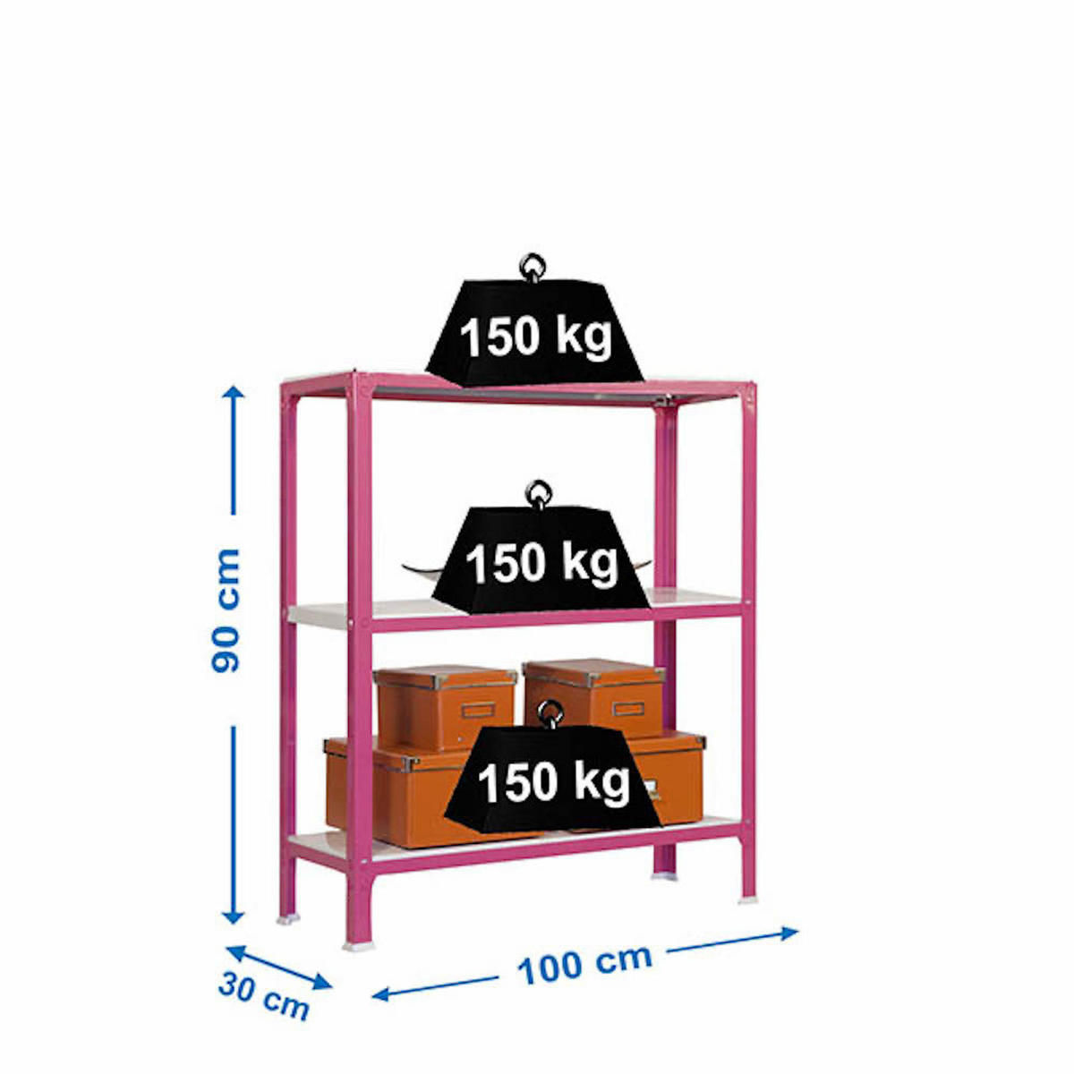WOHNREGAL LIVING KOALA METAL mit 3 Fachböden | HxBxT 90x100x30cm | Fachlast 150kg | Rosa/Weiß - Rosa, Metall (100/90/30cm) - PROREGAL