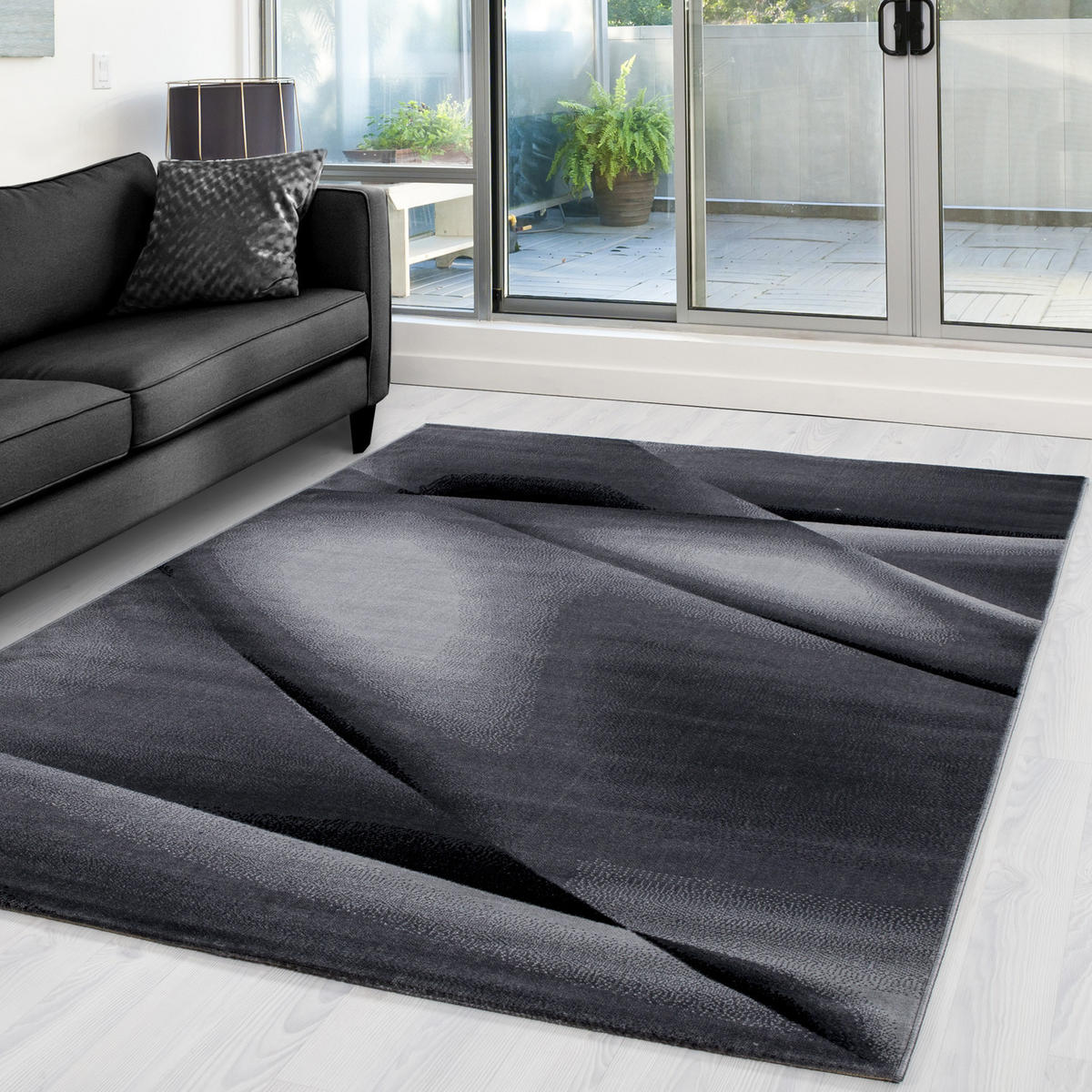 TEPPICH Kurzflor Abstrakt Polypropylen saugroboter Wohnzimmer Schwarz Läufer 80x150 - Schwarz, Textil (80/150cm) - KADIMA DESIGN
