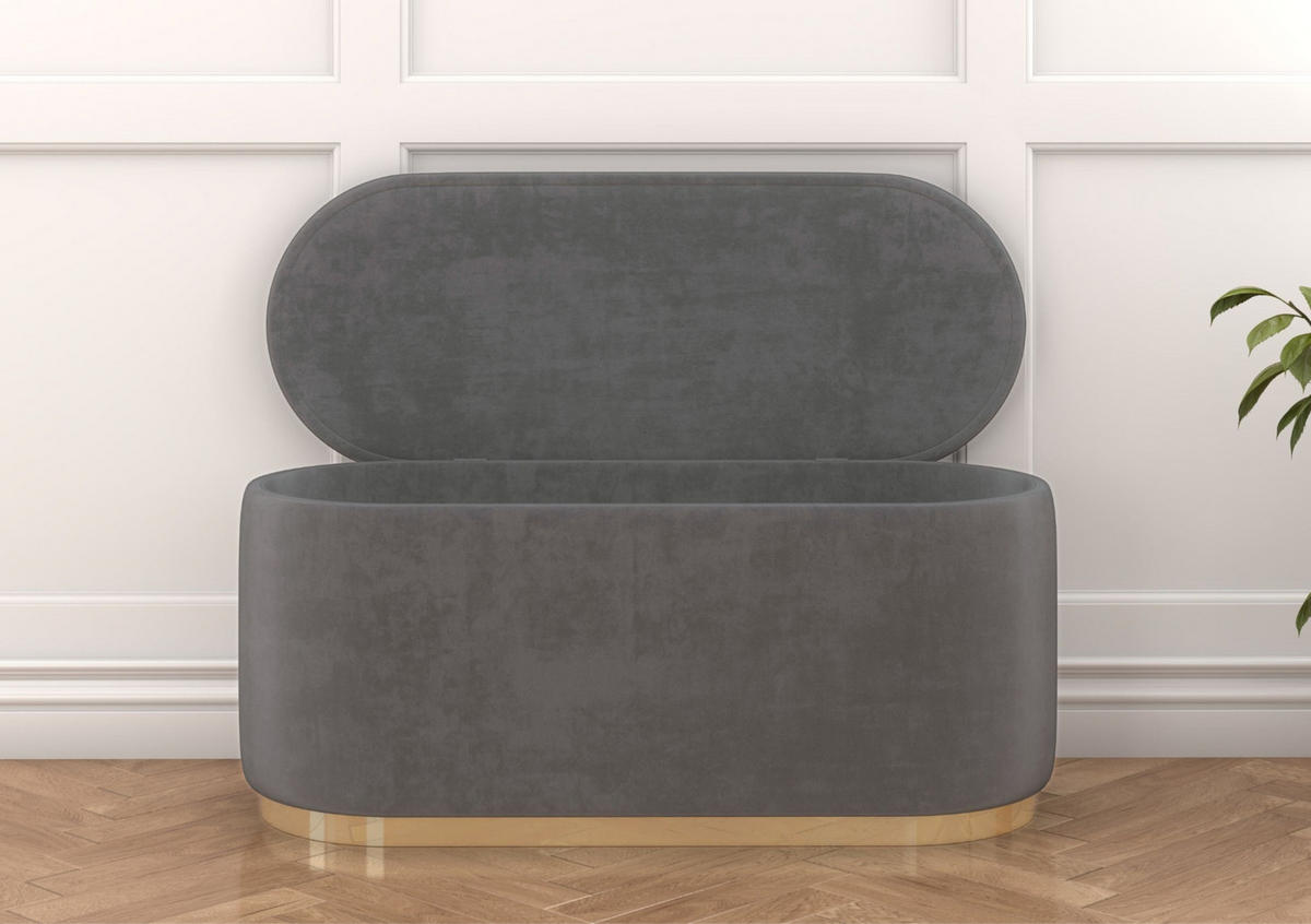 POUF Scarlett mit Stauraum, goldene Basis, 110/47/45 cm, Hellgrau - Goldfarben/Hellgrau, Holzwerkstoff/Textil (110/47/45cm) - Dancan