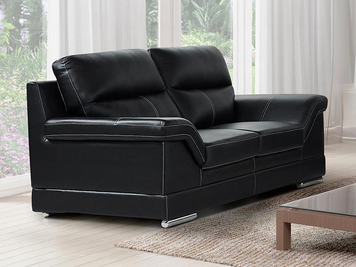 LEDERSOFA 2-Sitzer - Büffelleder - Schwarz - MONIKA - Schwarz, Leder (190/100/103cm) - Vente-Unique
