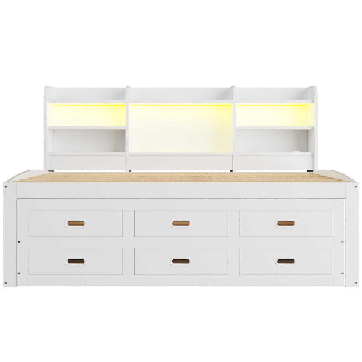 TAGESBETT 90/200 cm mit LED-Beleuchtung, Ausziehbett und 3 Schubladen - Weiß, Holzwerkstoff (90/200cm) - BEAOK