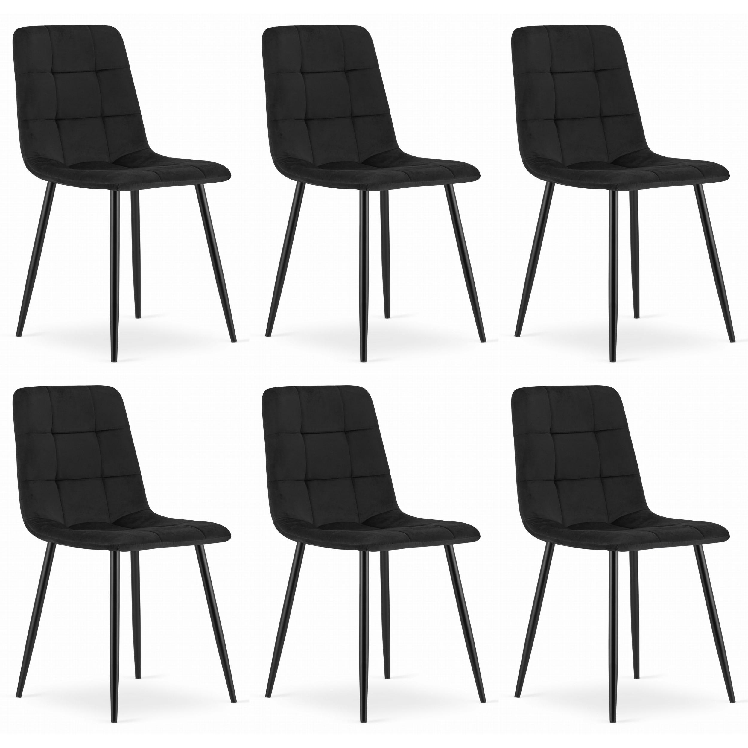 STUHL CETARA 6-er Set, Schwarz, mit Samtstoff gepolstert - Schwarz, Textil/Metall (45/87/51cm) - Komodee