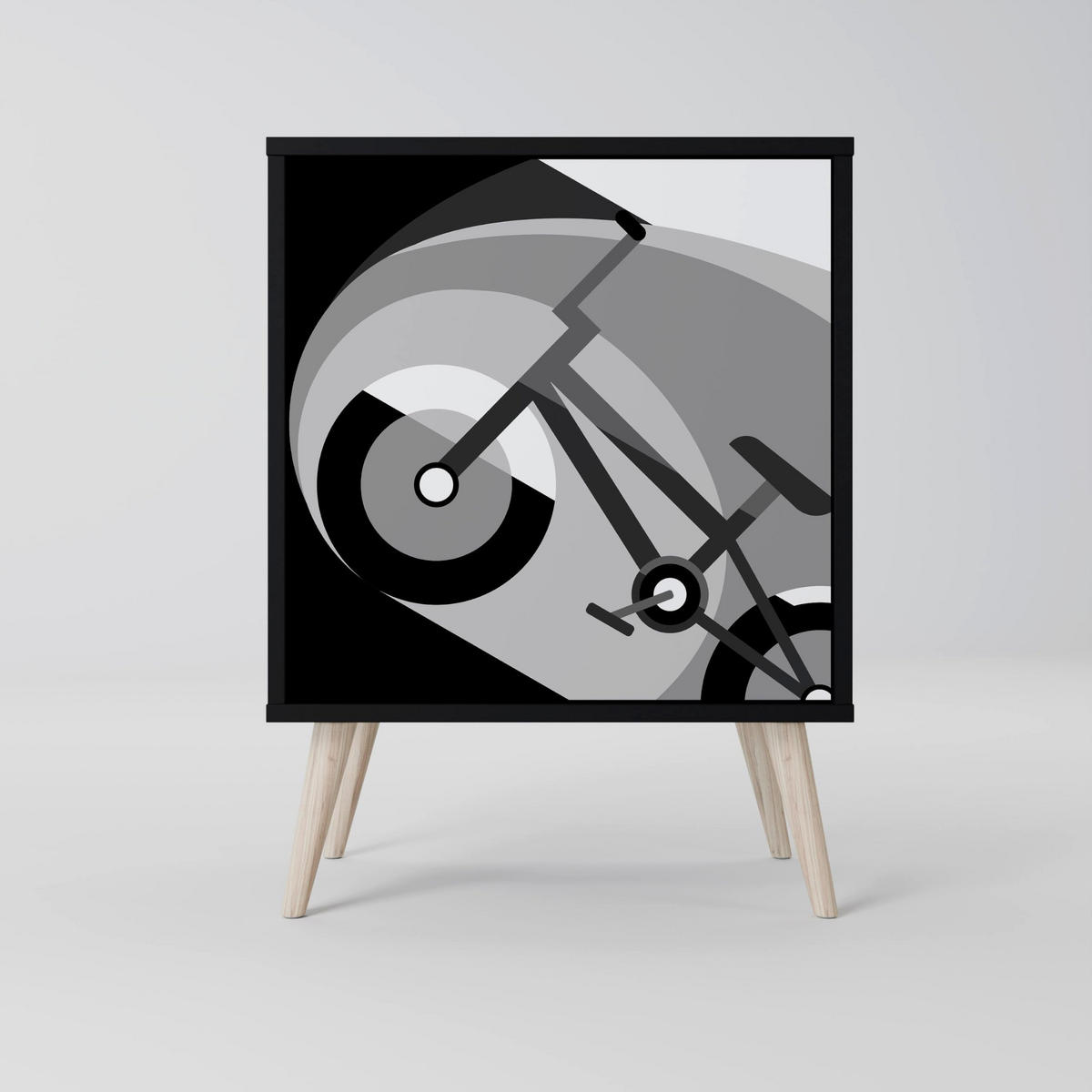 SIDEBOARD BIKE ENERGY, Schwarz, 57,5x42x70,5 cm, Schwarze Metall-Sternfüße - Multicolor/Schwarz, Holzwerkstoff/Metall (57.5/70.5/42cm) - SpaceRebels
