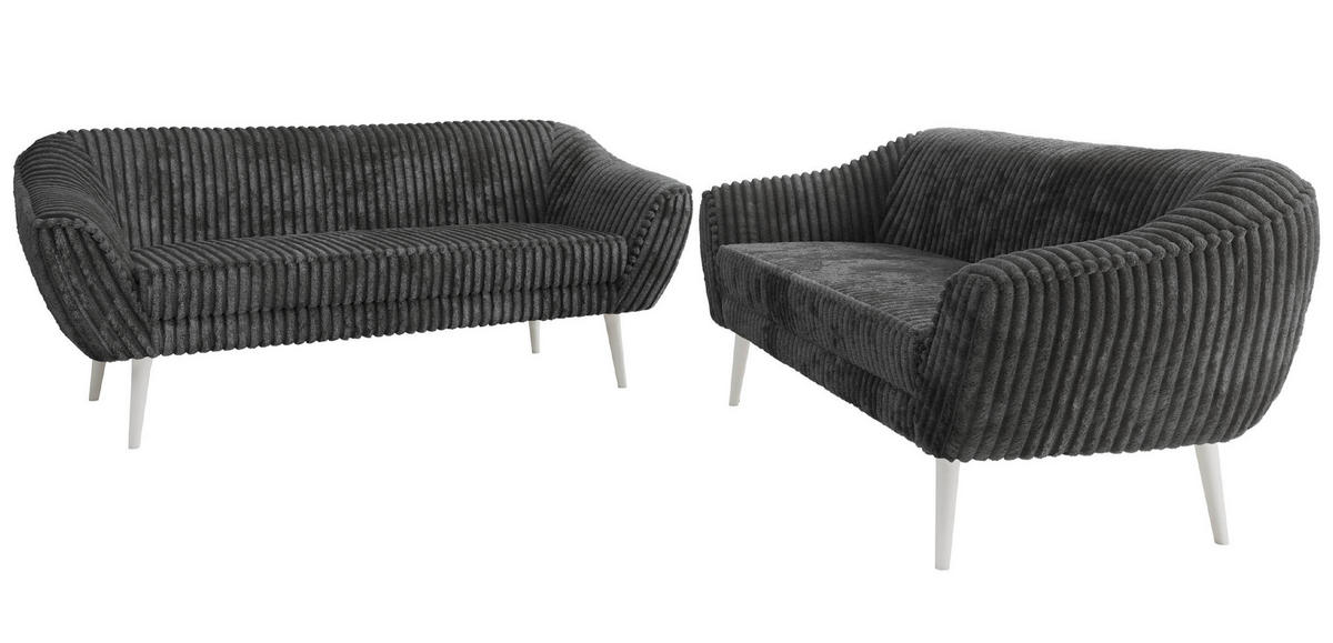 SEDACÍ SOUPRAVA 3+3 PIRS - Šedá Manšestr - Bílé nohy - šedá/bílá, kompozitní dřevo/textil (180/75/74cm) - MKS