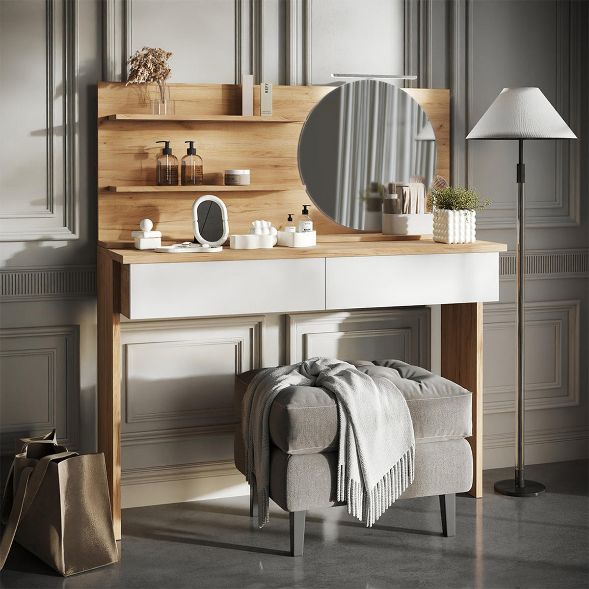 BADSPIEGELSCHRANK Avena Eiche 120 x 50 cm mit 3 offenen Fächern - Eichefarben, Holzwerkstoff (120/50/13.5cm) - Vicco