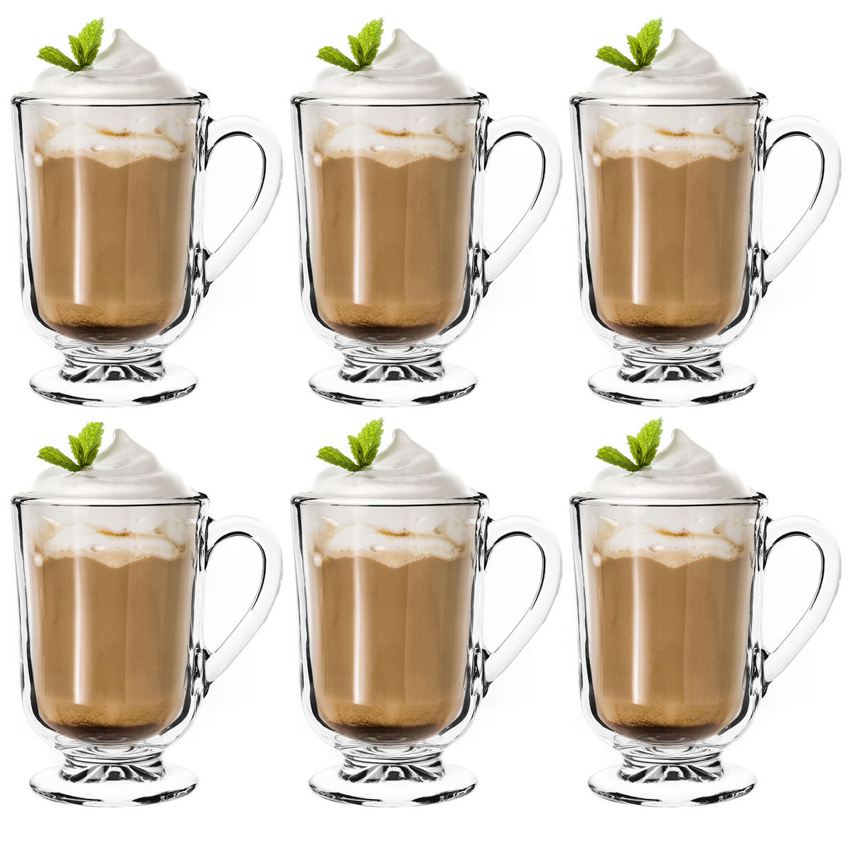 KADAX 6x Kaffee-Latte-Teegläser 300 ml Glasset mit Griff - Transparent, Glas (0.3L) - KADAX