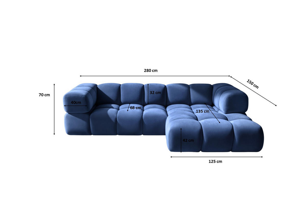 ECKSOFA L-Form Averro, stoff Bluvel, Tintenblau, Rechts - Blau, Holz (280/150cm) - Kaiser Möbel
