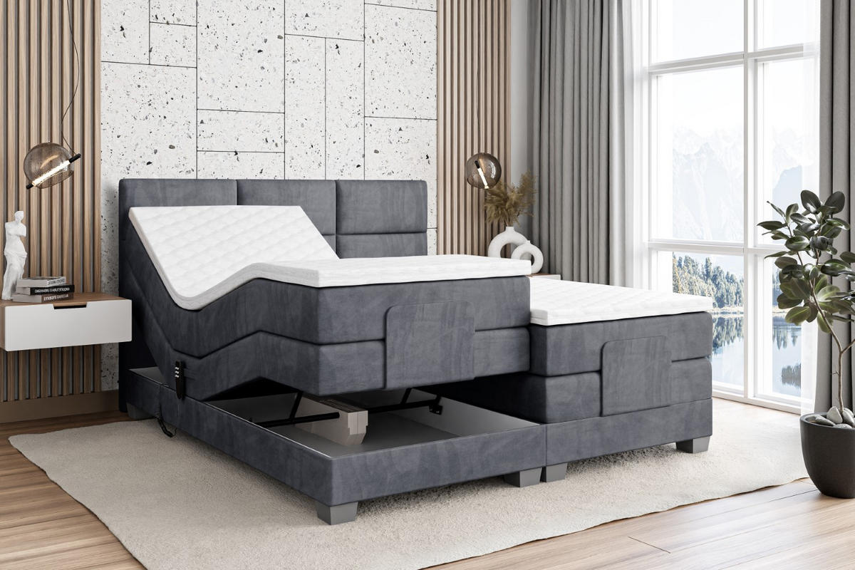 BOXSPRINGBETT elektrisch verstellbar mit 2 Matratzen H4/Taschenfederung PROT EL 200 x 200 Dunkelgrau - Dunkelgrau, Holzwerkstoff (207/200cm) - ALTDECOR