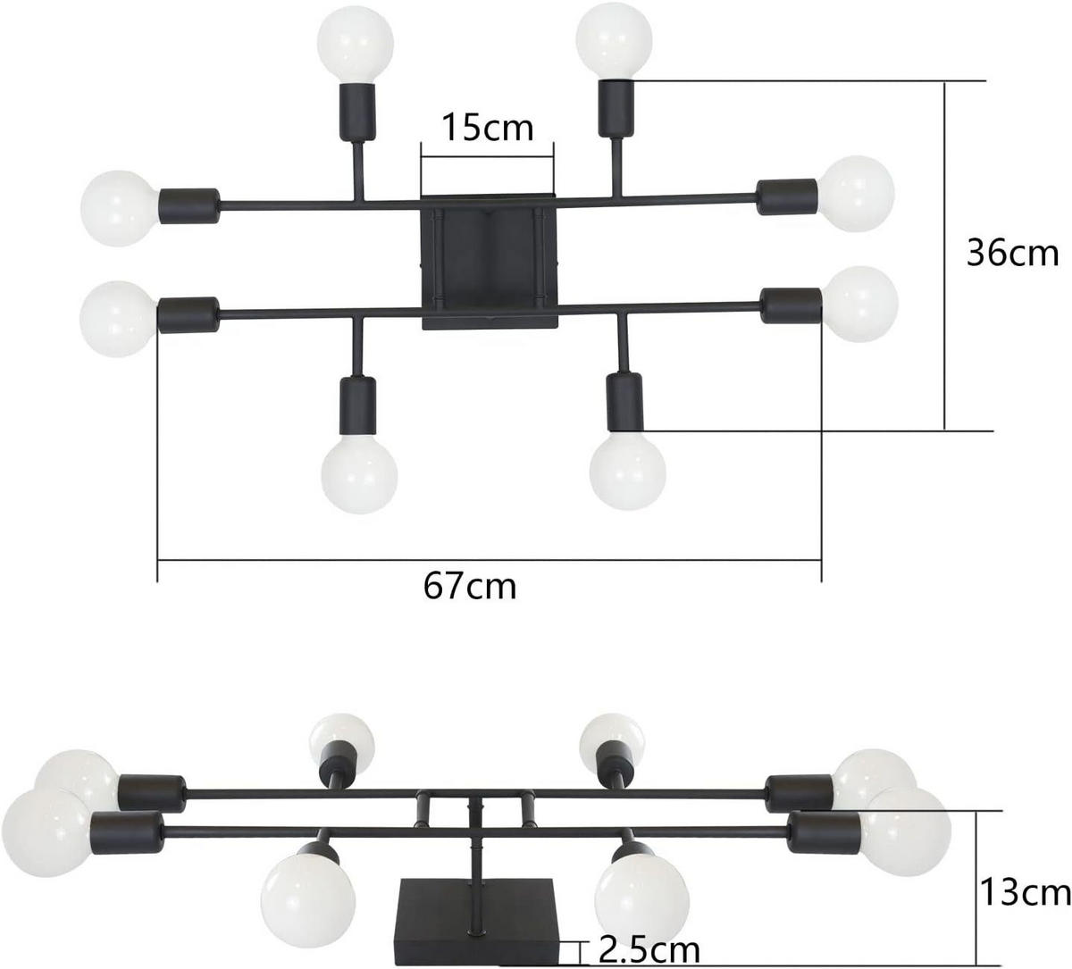 DECKENLEUCHTE Magda 8-flammig 67/36/13 cm - Schwarz, Metall (67/36/13cm) - Nettlife