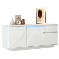 SIDEBOARD 140/40/60 cm, Hochglanz Weiß mit LED, 3 Schränke und 1 Schublade, verstellbare Einlegeböden，Weiß - Weiß, Holzwerkstoff (140/60/40cm) - Redom