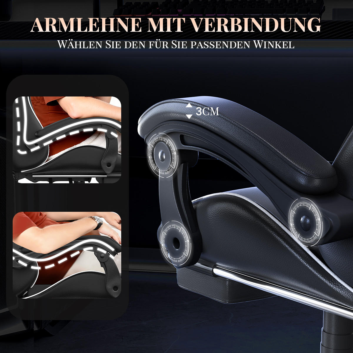 GAMINGSTUHL Schwarz-Weiß,mit Massage,Fußstütze, Ergonomisch, Verstellbar - Weiß, Metall (26/59/77cm) - Rattrix