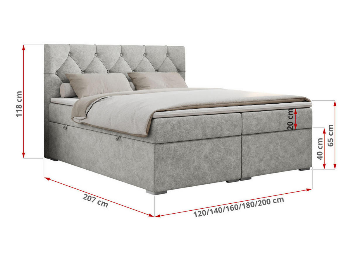 BOXBETT ALDA 140/200 Hellgrau Struktur - H3 - Hellgrau, Holz/Textil (140/200cm) - MKS