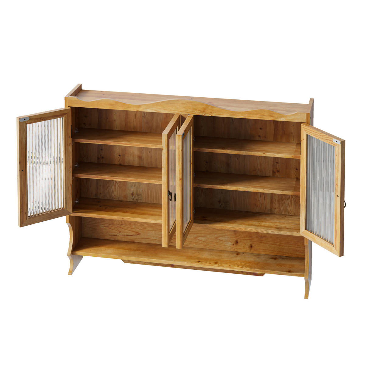 KÜCHENOBERSCHRANK 100/20/80 cm aus Massivholz und Glas mit 4 Türen und Hakenleiste Natur - Naturfarben, Holz (100/80/20cm) - Modenvie