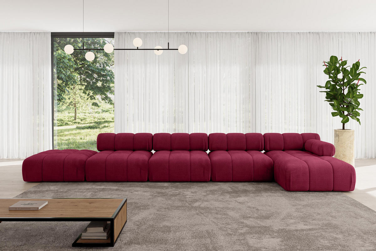 ECKSOFA modulares Sofa Lizur-L3 - 475x160x70 cm Bordeauxrot Velours - Bordeaux, Holzwerkstoff/Textil (475/160cm) - ALTDECOR
