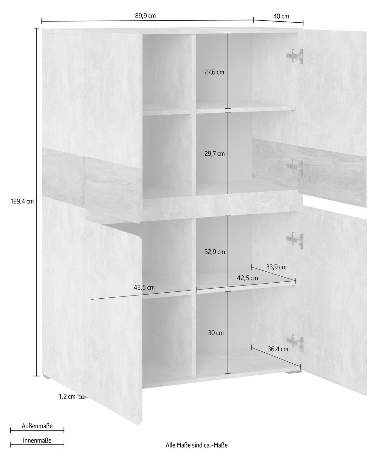HIGHBOARD Rimini Weiß 90 / 40 / 129,4cm - Weiß, Holz/Holzwerkstoff (90/130/40cm) - Feldmann-Wohnen