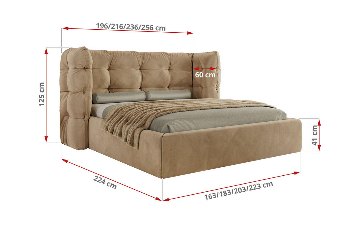 POLSTERBETT FLONELLE CLASSIC 180/200 - Hellbraun Velvet - ohne Matratze - Hellbraun, Textil (180/200cm) - MKS