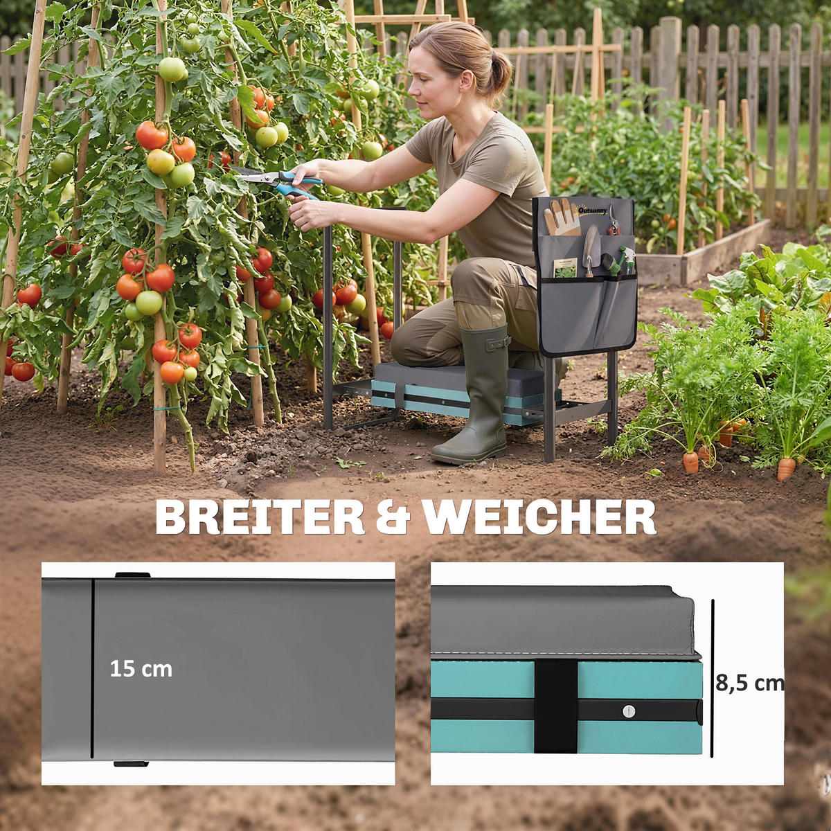 KNIEBANK Stahl EVA Dunkelgrau - Dunkelgrau, Metall (29/50/60.5cm) - Outsunny
