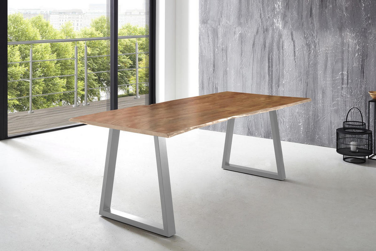 ESSTISCH LUBIN - Beige/Silberfarben, Holz/Metall (100/240/77cm) - SAM