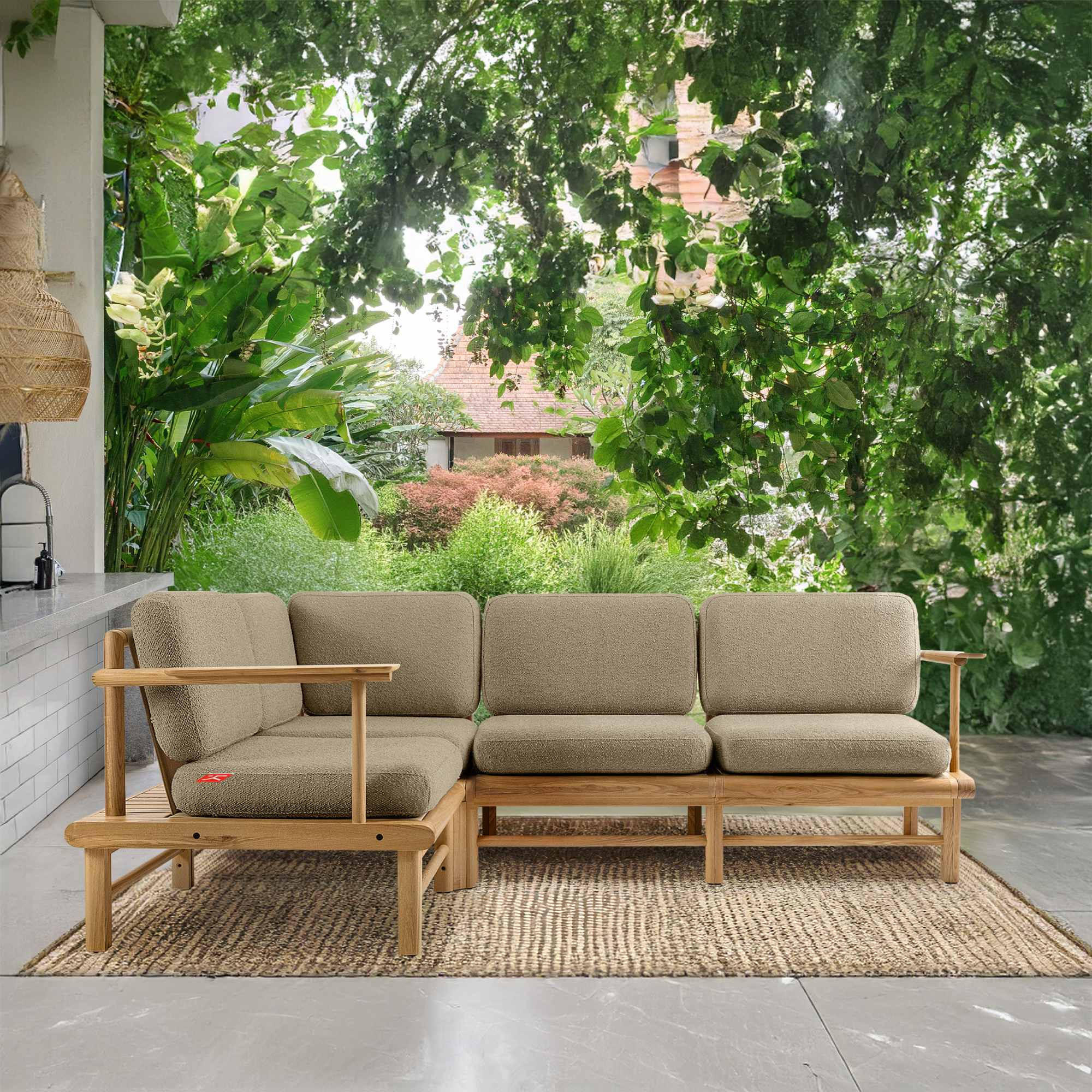 LOUNGESOFA ATREDA links - Beige, Holz/Textil (230/74/160cm) - KONSIMO®