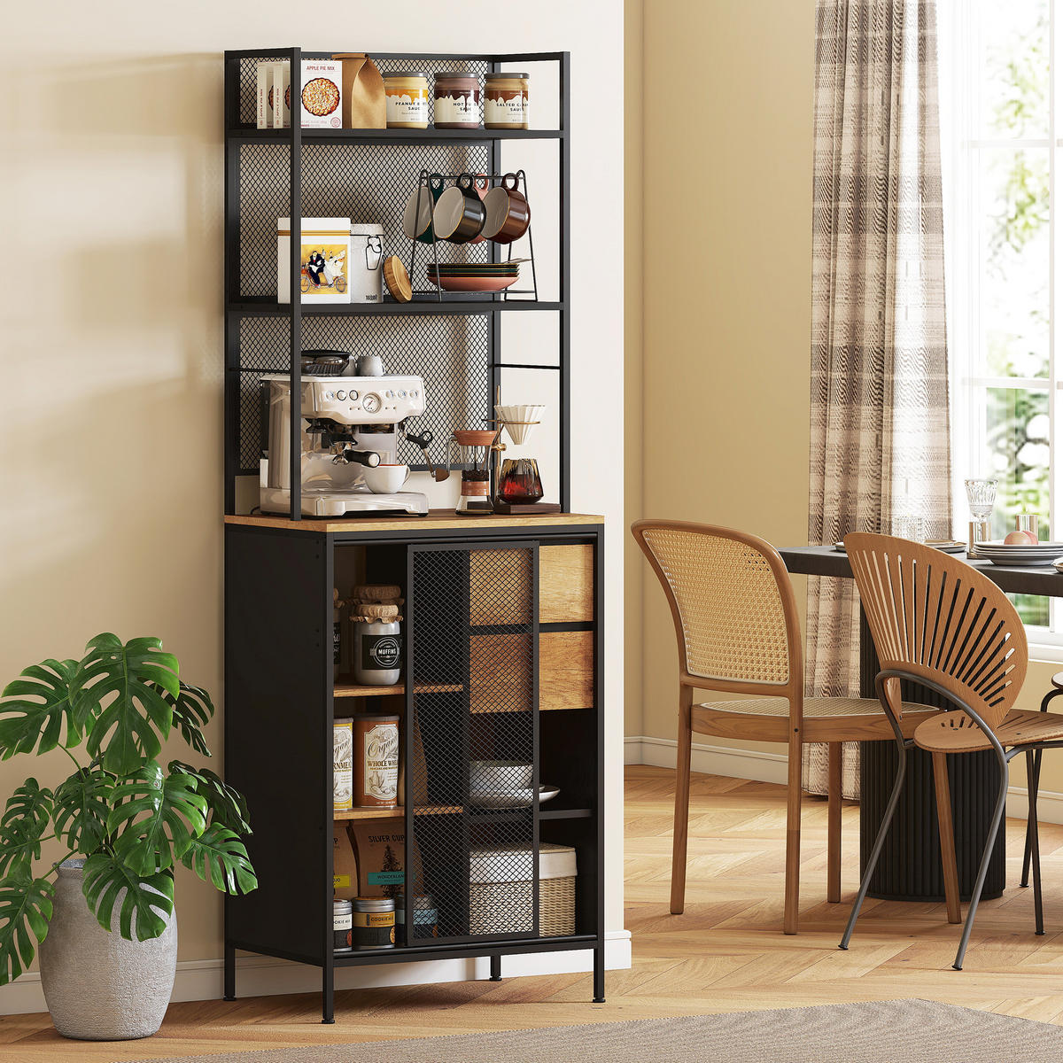 BUFFET DE-11219 Schiebetür mit Schublade & offenen Fächern Naturholz - Naturfarben, Holzwerkstoff (40/180/60cm) - ComfortXL