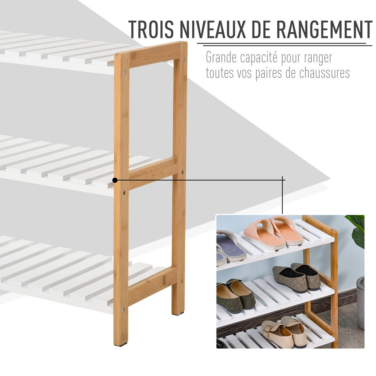 SCHUHREGAL Weiß Natur Kiefernholz MDF offen 3 Ebenen 1 Stück - Beige, Holz (70/57/26cm) - PANGIVO